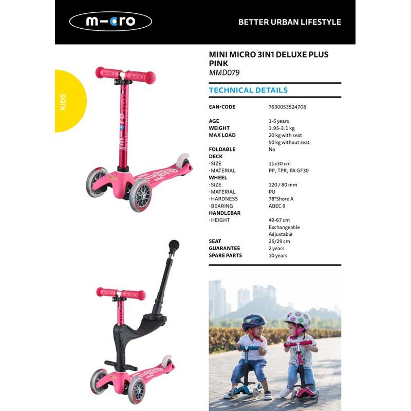 Step Mini Deluxe 3 in 1 Pink + Pushbar