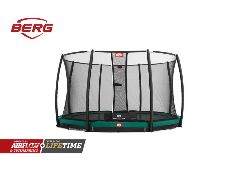 Ingrond Champion Trampoline 430 Green + Safety Net Deluxe - Neem contact op i.v.m beschikbaarheid. Prijs €1129%