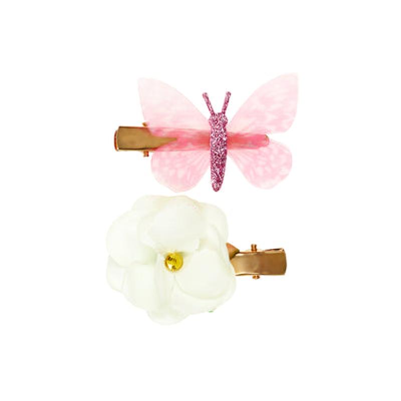 Haarclips Nanouk, vlinder, roze, wit (2 stuks/kaartje) 