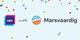 Logo transitie van 2px naar Marsvaardig met confetti, tegen witte achtergrond met kleurrijke stippels en pijl tussen logo's
