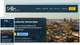 Homepage van videoproductiebedrijf met skyline van Amsterdam, donkerblauw menu en witte tekst over videoproductie diensten