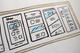 Handgetekende wireframes van een gebruikersinterface met vier schermen, geaccentueerd met lichtblauwe details
