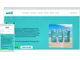 Screenshot van Well's website met drie blauwe waterflesjes op een strand, toonbeeld van hun duurzame verpakkingen en merkidentiteit.