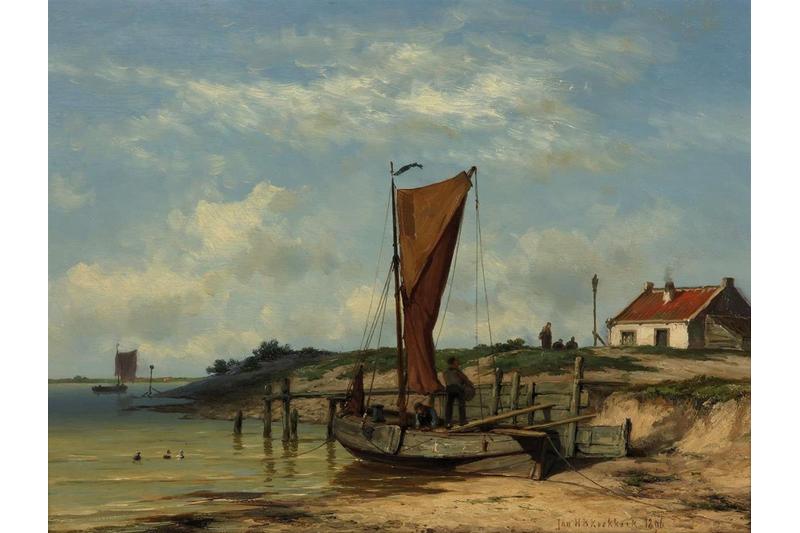 Johannes Hermanus Barend Koekkoek 'Het uitladen van de vangst' 
