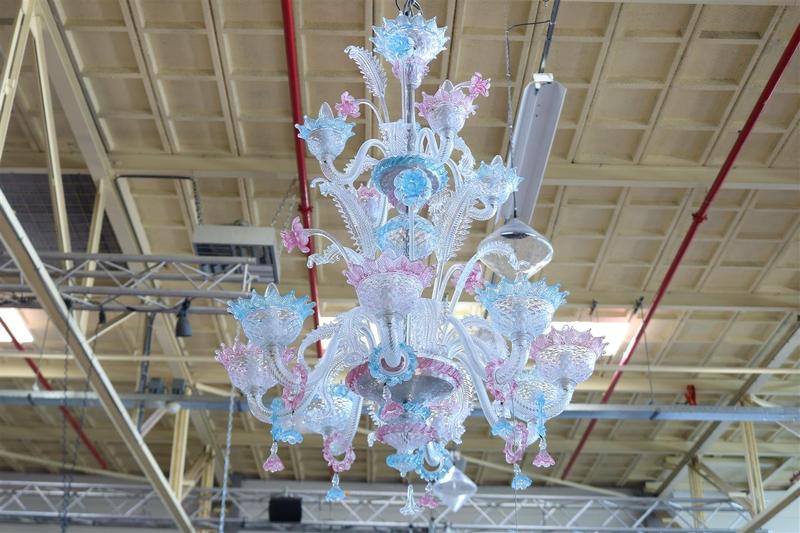 Opaline 12-light colored crystal Venetian hanging lamp