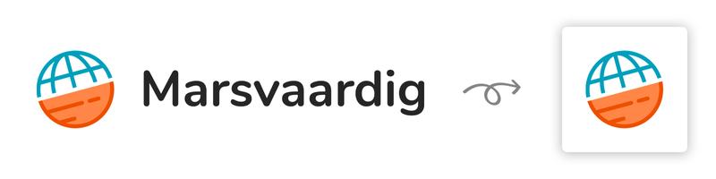 Logo van Marsvaardig met gestileerde wereldbol in blauw en oranje kleuren, met bedrijfsnaam in zwart lettertype