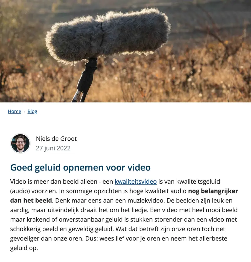 'Professionele microfoon met windkap tegen natuurlijke achtergrond, illustreert artikel over geluidskwaliteit bij video-opnames