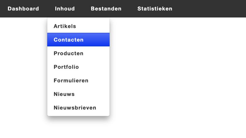 'Uitklapmenu van een website-navigatie met Contacten