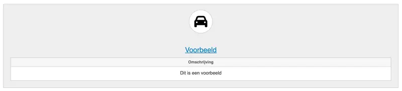 Placeholder afbeelding met auto-icoon en tekst 'Voorbeeld', gebruikt als tijdelijke visuele markering.
