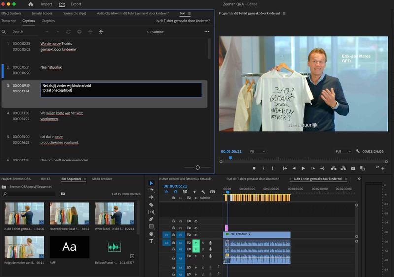 Vernieuwe Captions editor in Premiere